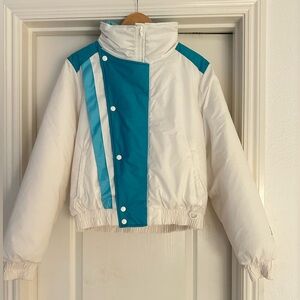 NILS Turquoise Blue and White Puffer Winter Ski Jacket 12 14 Large